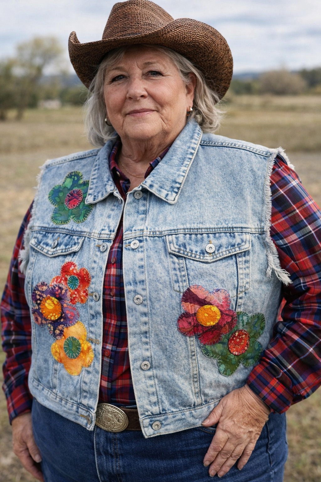 Cindy Owens "Flower Power" Denim Vest