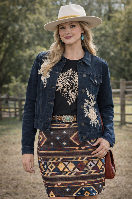 Cindy Owens-Floral Bouquet Long Sleeve Denim Jacket